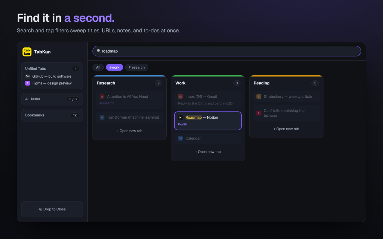 Search and tag filtering the board