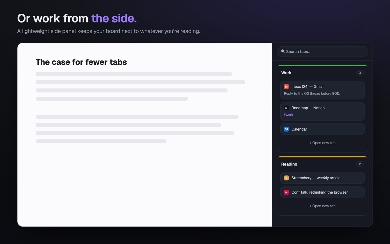 TabKan side panel next to a web page